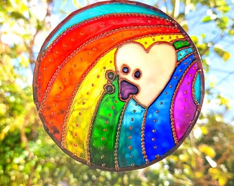 Rainbow Paw Print Pet Memorial Suncatcher, Personalized Pet Loss Gift, Rainbow Bridge Stained Glass Window Hanging, Dog Cat Sympathy Gift