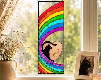 Personalized Rainbow Bridge Pet Memorial Suncatcher, Custom Dog Cat Loss Gift, Stained Glass Rainbow Window Hanging, Pet Sympathy Keepsake
