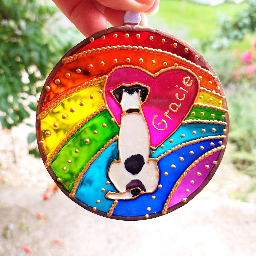 Rainbow Bridge Dog Memorial Suncatcher, Personalized Pet Loss Gift ...