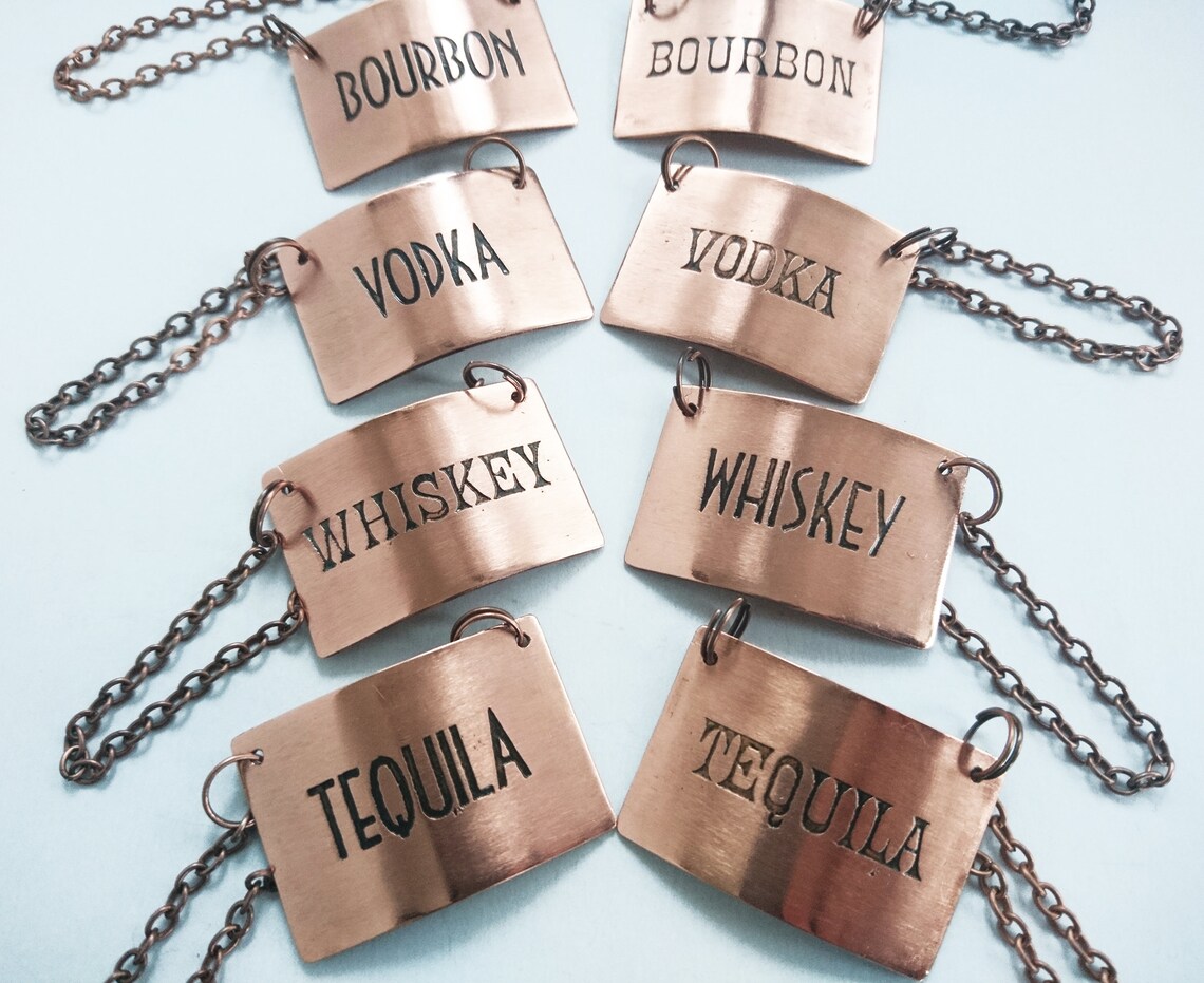 Custom Decanter Tags. Copper Wine Necklace. Barware. Etsy
