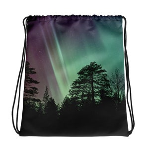 Northern Lights Drawstring Bag // Aurora Borealis Bag // Gym Bag // Hiking Bag // Sport Accessory