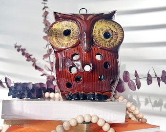 Vintage Glazed Ceramic Owl Tealight/Votive Candle Holder