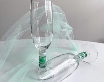 Rare Luminarc Green Ball Stem Champagne Flute Set