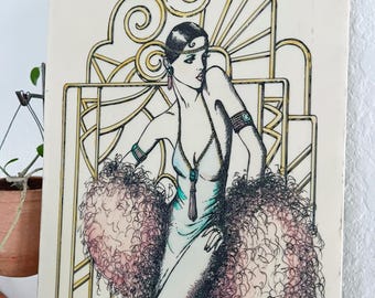 Art Nouveau / Art Deco Woman Etching by Mary Vickers