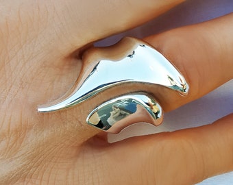 Unique statement ring, Sterling silver ring, Modern statement ring, Abstract fashion ring, Minimalist ring, Chunky ring, Contemporary ring