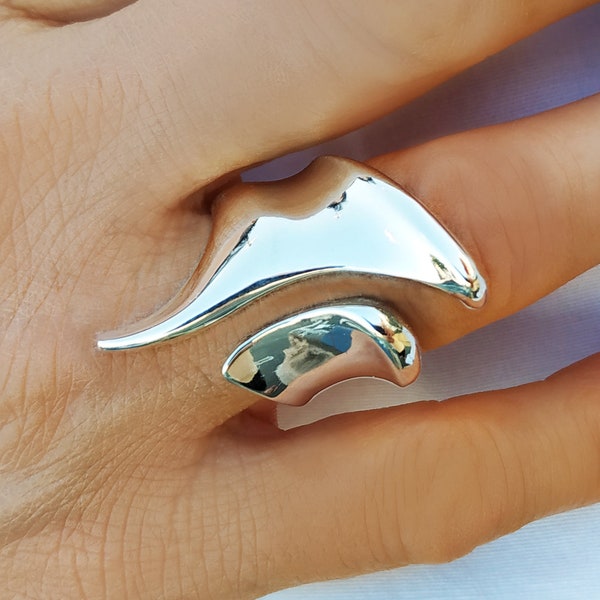 Einzigartiger Statement-Ring, Ring aus Sterlingsilber, moderner Statement-Ring, abstrakter Modering, minimalistischer Ring, klobiger Ring, zeitgenössischer Ring