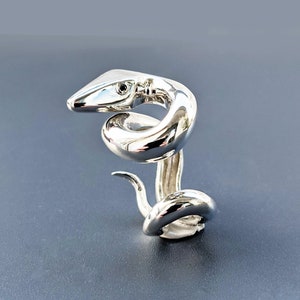 Snake ring, Sterling silver contemporary ring, Modern minimalist snake ring, Large snake ring with sapphire eyes