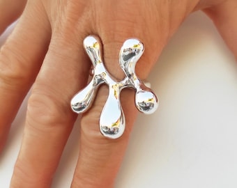 Abstract contemporary ring, Bold sterling silver fashion-forward ring | Nekes Jewelry