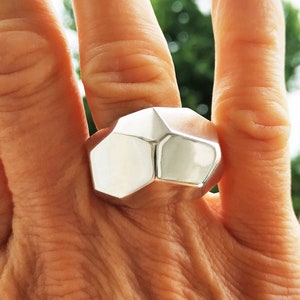 Chunky geometric sterling silver ring, Modern statement ring, Polygonal dome ring, Large fashion ring, Asymmetric band contemporary ring