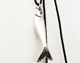 Big fish silver pendant, Sterling silver pendant, Modern fish statement pendant, Minimalist fish pendant, Nautical pendant, Sea life pendant