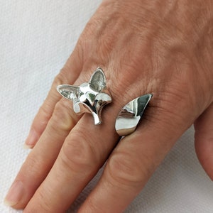 Fox ring, Sterling silver ring, Modern fox ring, Minimalist statement fox ring, Chunky fashion ring, Contemporary ring, Large fox ring