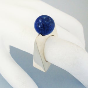 Atlas blue ring, Geometric ring, Statement ring, Gemstone ring, Triangle ring, Handmade sterling silver ring, Lapis lazuli ring for women