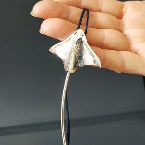 Longtail Stingray silver pendant, Stingray fish necklace, Sterling silver pendant, Minimalist statement necklace, Ocean inspired pendant