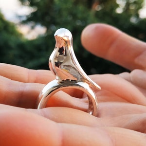 Bird ring, Sterling silver ring, Minimalist ring, Statement ring, Silver dove ring, Chunky ring, Modern ring, Tall pigeon ring, Fashion ring