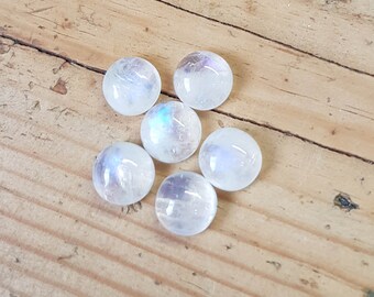 Gemstone Cabochon Rainbow Moonstone 8mm Smooth Polished White Cabochon
