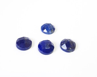 Faceted lapis lazuli stone, checker cut gemstone, 8mm round rose cut, blue Semiprecious cabochons ,AA Quality, natural, flat bottom