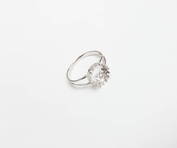 Ring DIY, Ring round Crown Bezel base Sterling Silber 925, Silver ring setting cup 8*8, Ring base setting, Double band ring