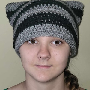 Grey & Black Cat Ear Beanie