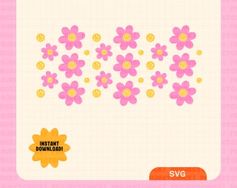 Daisy Happy Face SVG || Hand-lettered Art | Cup Wrap | Commercial Use | Cricut Cut Files | Glass Can Wrap | 16oz Libbey Glass | Cup Design