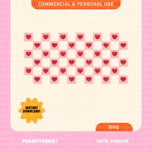 May include: A digital download of a red heart pattern in a checkerboard design. The pattern is on a white background with a grid overlay. The text "INSTANT DOWNLOAD!" and "SVG DIGITAL DOWNLOAD" are also included in the image.