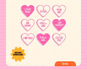 Conversation Hearts SVG || Hand-lettered Design | Valentine's Day Svg | Be Mine | Commercial Use | Cricut Cut File | Single Layer | Love You