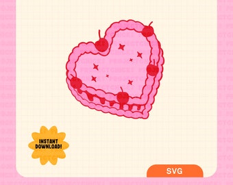 Heart Cake SVG || Hand-lettered Design | Vintage Cake | Aesthetic Cake | Commercial Use | Cricut Cut File | 90s Design | Girly Aesthetic