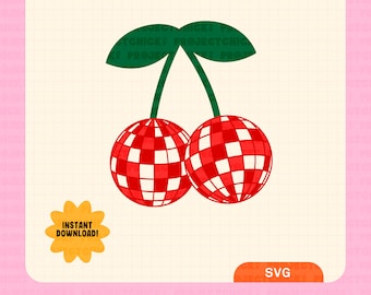 Disco Cherries SVG || Hand-lettered Art | Cherry Disco | Commercial Use | Cricut Cut Files | Disco Aesthetic | T-Shirt Design | Tote Design