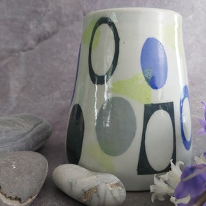 Handmade Wheel Thrown Conical Vase with Glazed Interior Retro Theme Light/Dark Grey and Blue Unique Retro Design Housewarming/Gift image 2