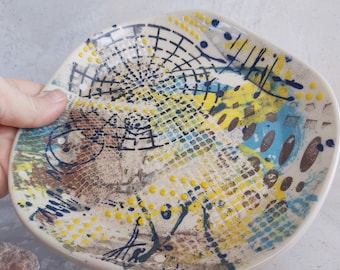 Gorgeous Monoprinted Plate/Platter - A unique piece of artwork on a functional plate from The Pottery Corner