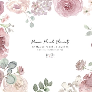 Mauve Aquarell Floral Elemente Clipart | Mauve Neutrale Blumen PNG | Pastell Aquarell Blumen