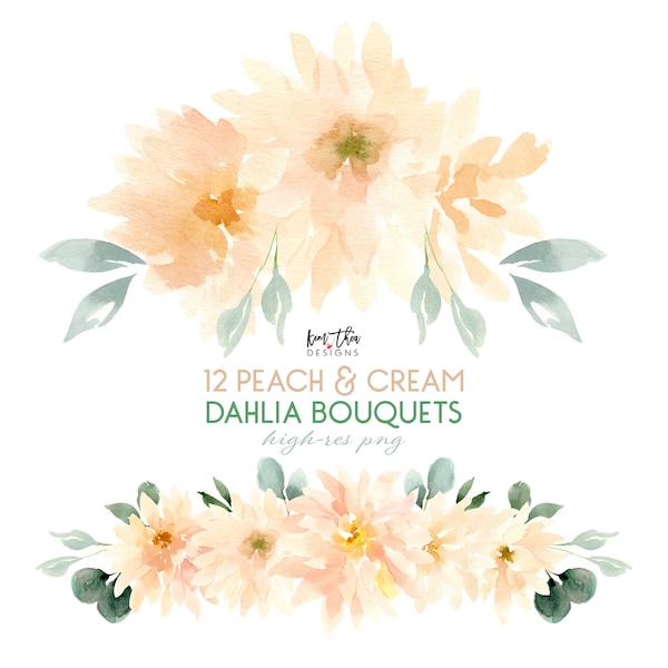 Dahlia Watercolor Clipart Peach and Cream