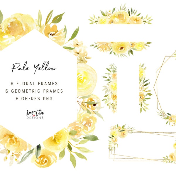 Light Yellow Watercolor Floral Frame Clipart | Yellow Flower Geometric Frame Clipart | Yellow Floral Frame PNG | Watercolor Flower Clipart