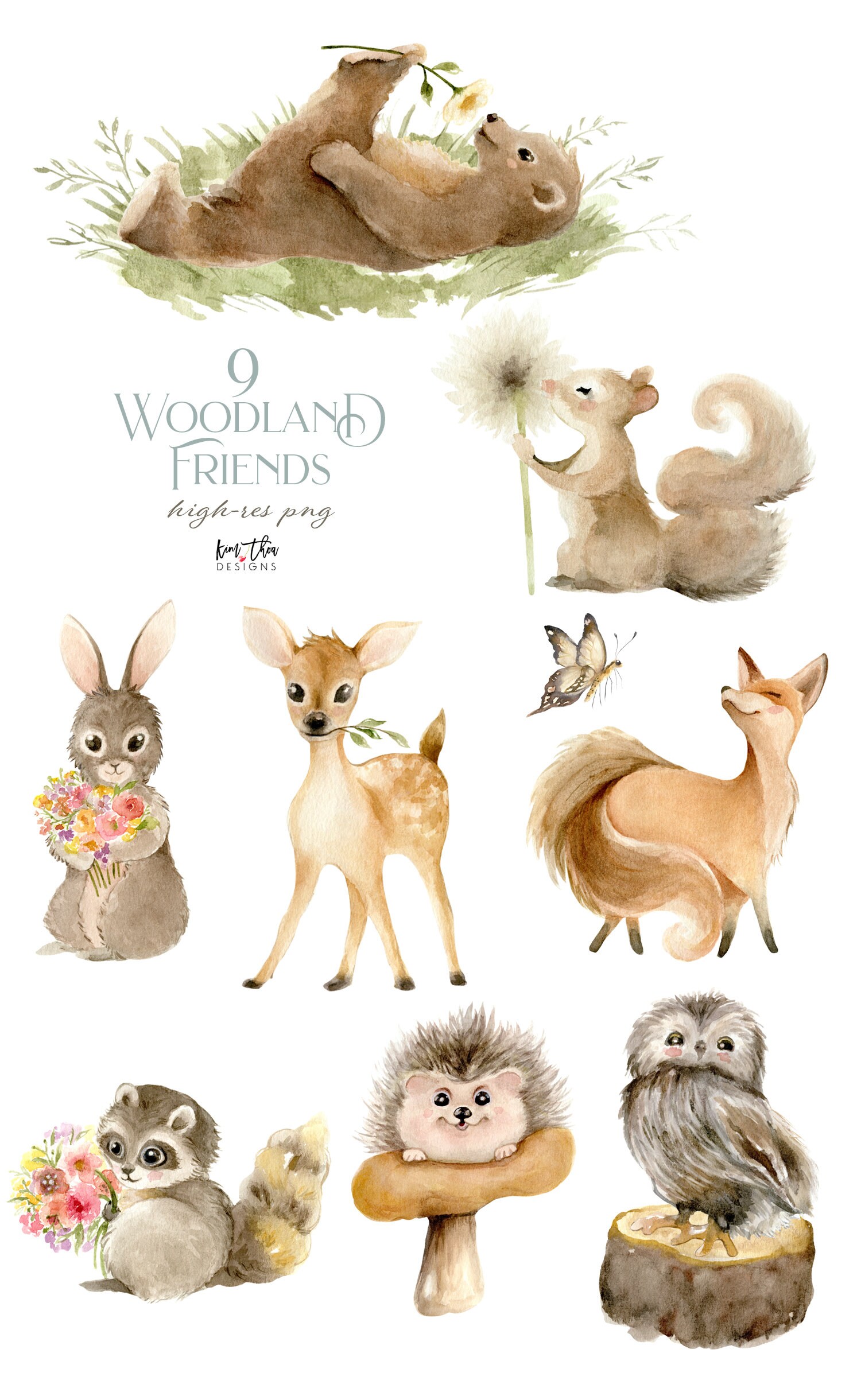 Woodland Watercolor Clipart PNG | Deer Clipart | Bear Clipart ...