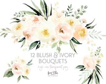 Blush and Ivory Watercolor Flowers with Greenery
