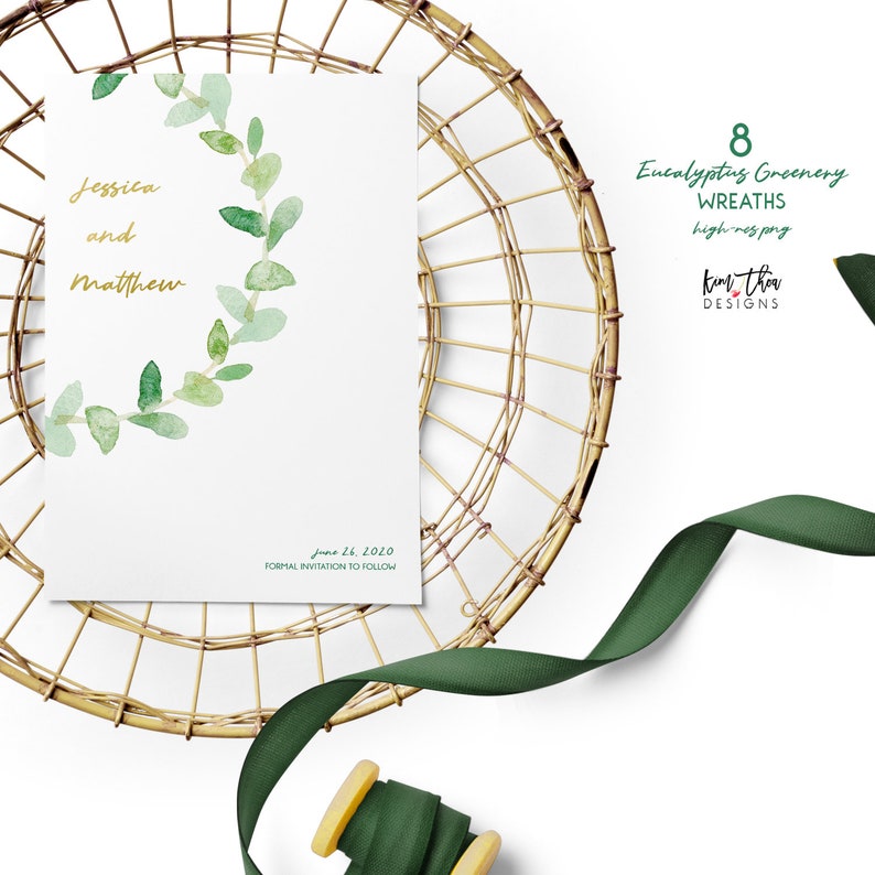 Eucalyptus Greenery Wreath Watercolor Clipart PNG - Etsy