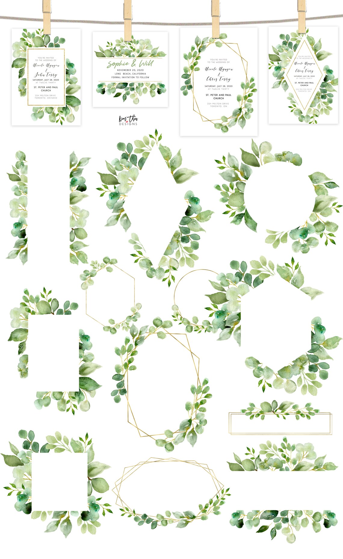 Foliage Eucalyptus Greenery Watercolor Frame Clipart PNG - Etsy
