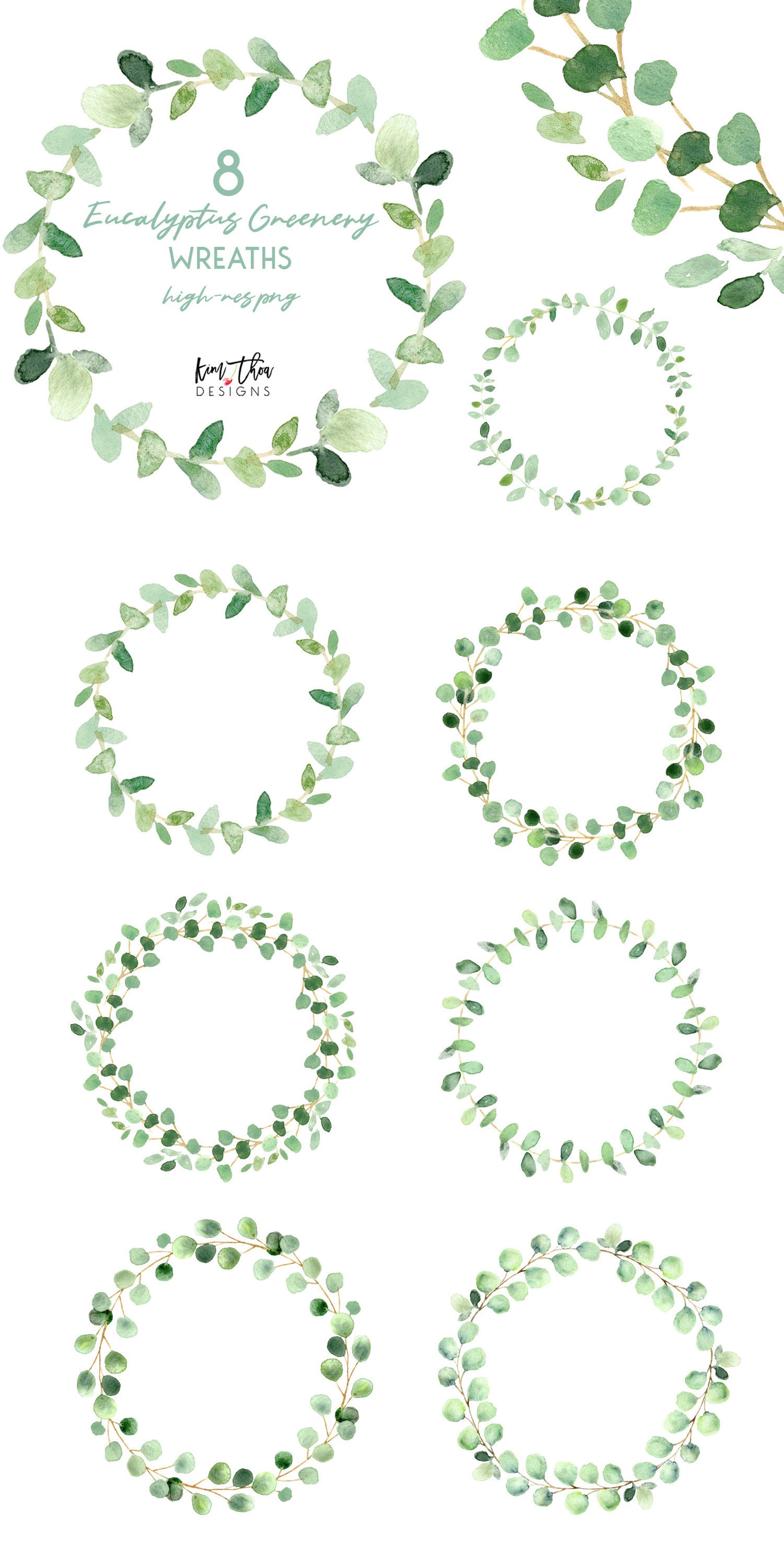 Eucalyptus Greenery Wreath Watercolor Clipart PNG - Etsy