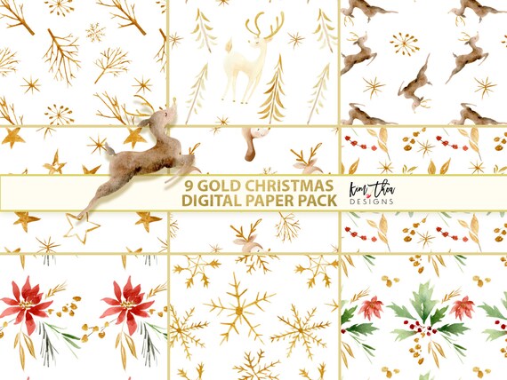 Gold Christmas Digital Paper Pack 12X12 High-Res JPEG