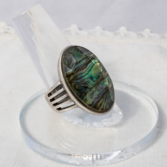 Statement Facetted Abalone Shell Ring in Sterling… - image 1