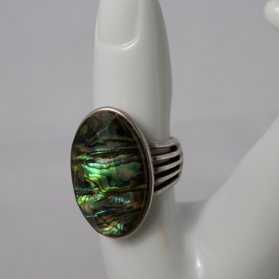 Statement Facetted Abalone Shell Ring in Sterling… - image 4