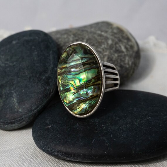 Statement Facetted Abalone Shell Ring in Sterling… - image 3