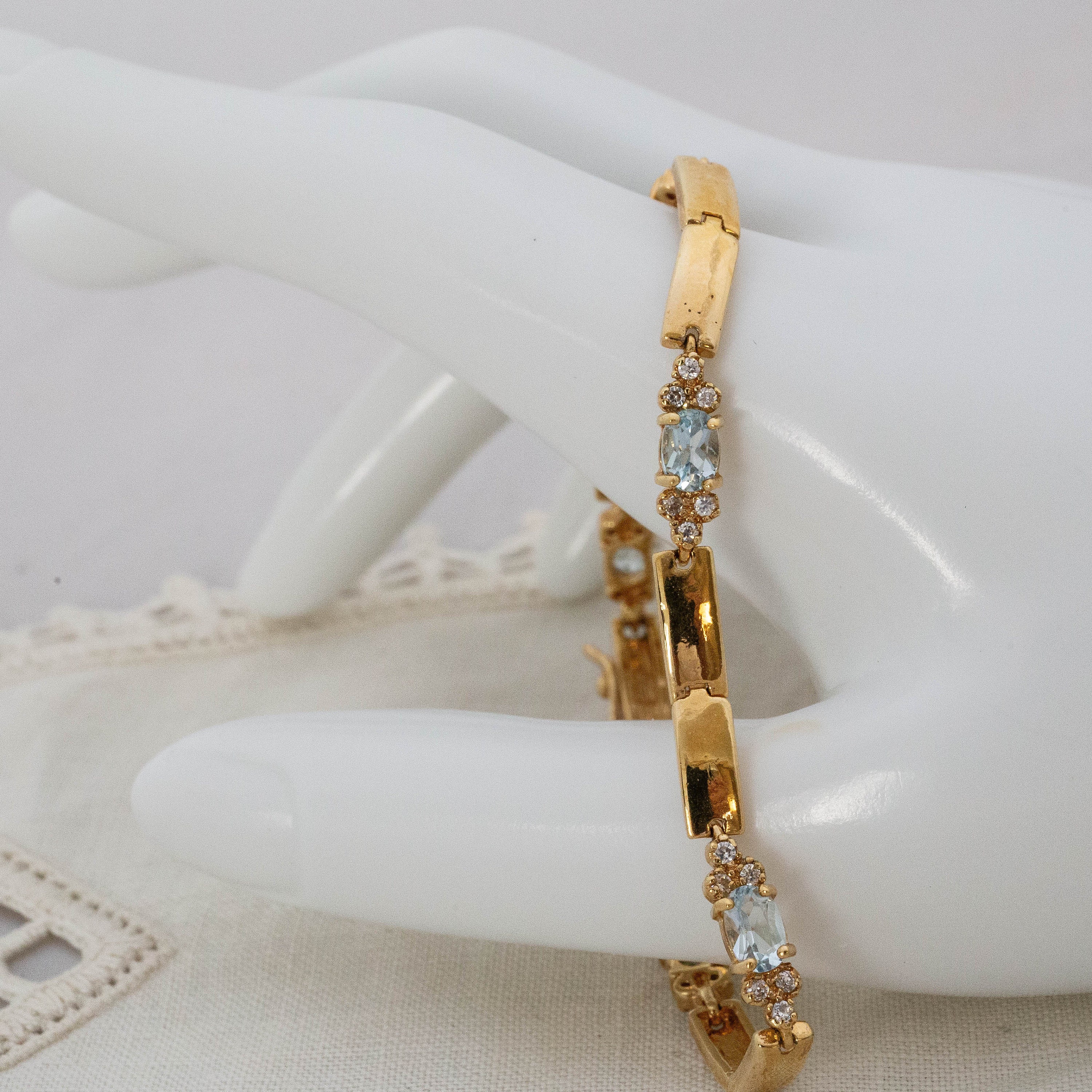 Gold Vermeil Sterling Silver Tennis Bracelet Natural Blue Gold Vermeil Sterling Silver Tennis Bracelet Natural Blue