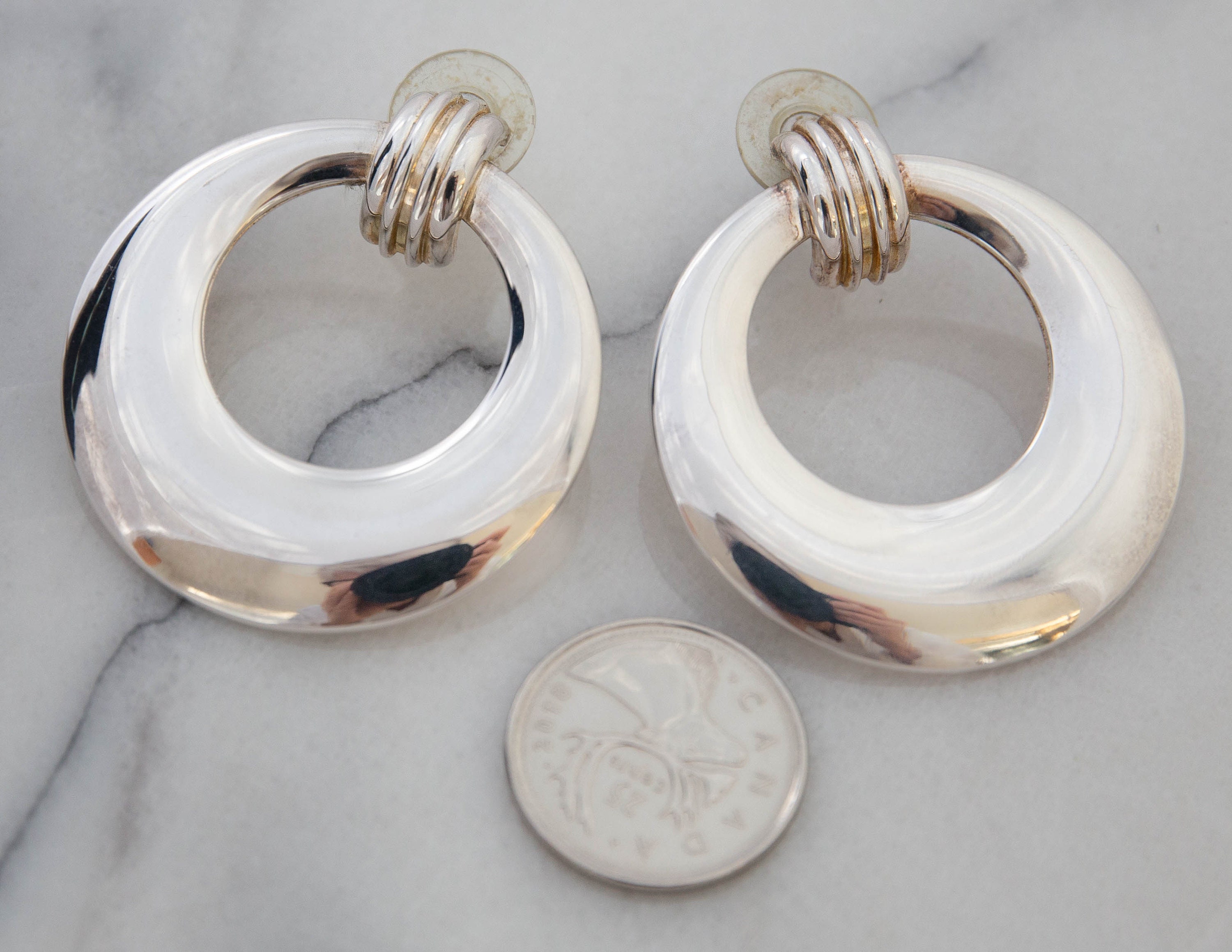 Silver door knocker earrings large statement piece Etsy