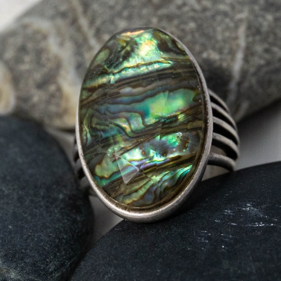 Statement Facetted Abalone Shell Ring in Sterling… - image 2