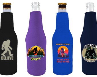 Bigfoot Funny Zipper Beer Bottle Coolie Designs 4 Pack