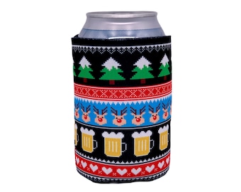 Reindeer and Beers Christmas Pattern 16 oz. Can Coolie – Coolie