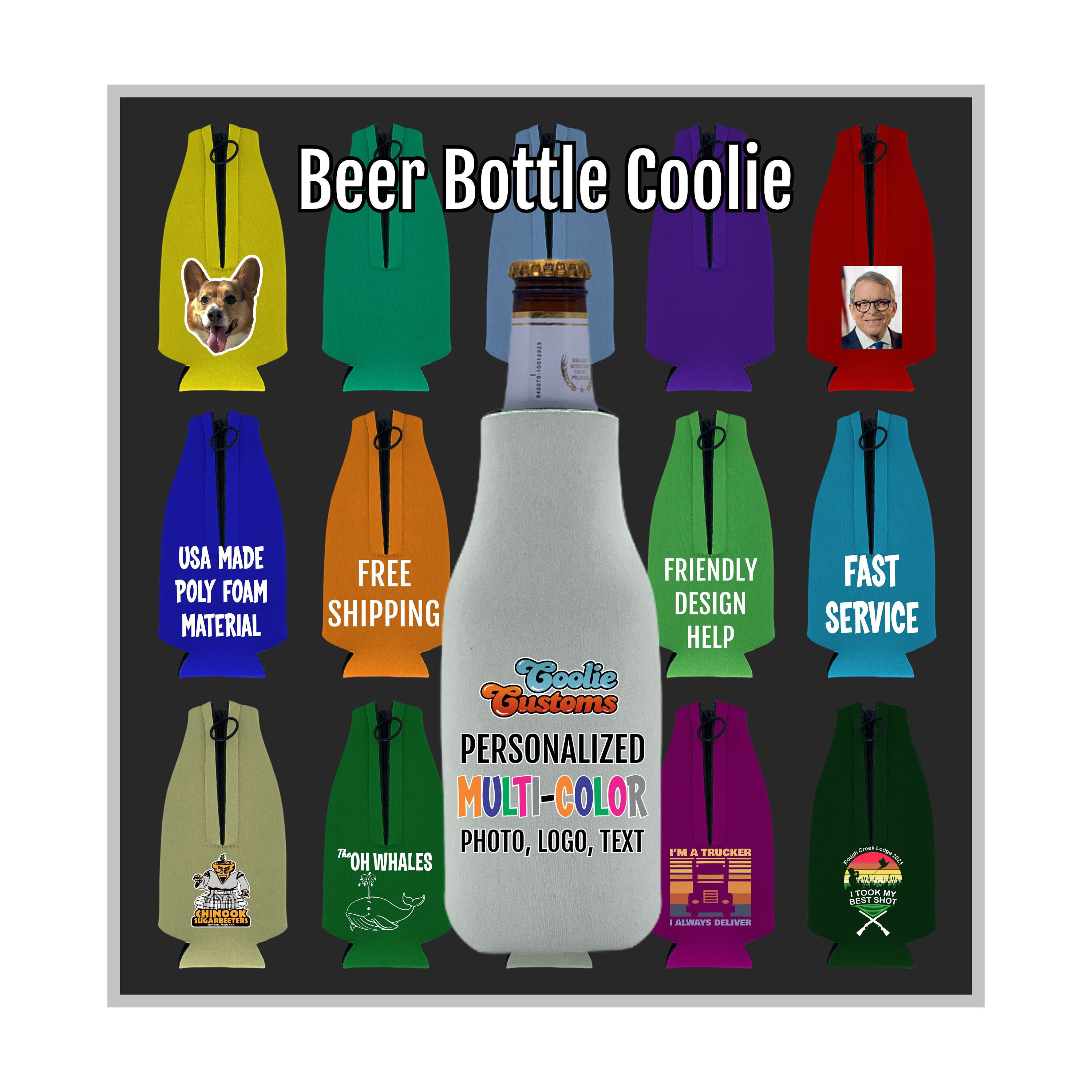 Blank Foam Zipper Beer Bottle Coolie Variety Color Packs