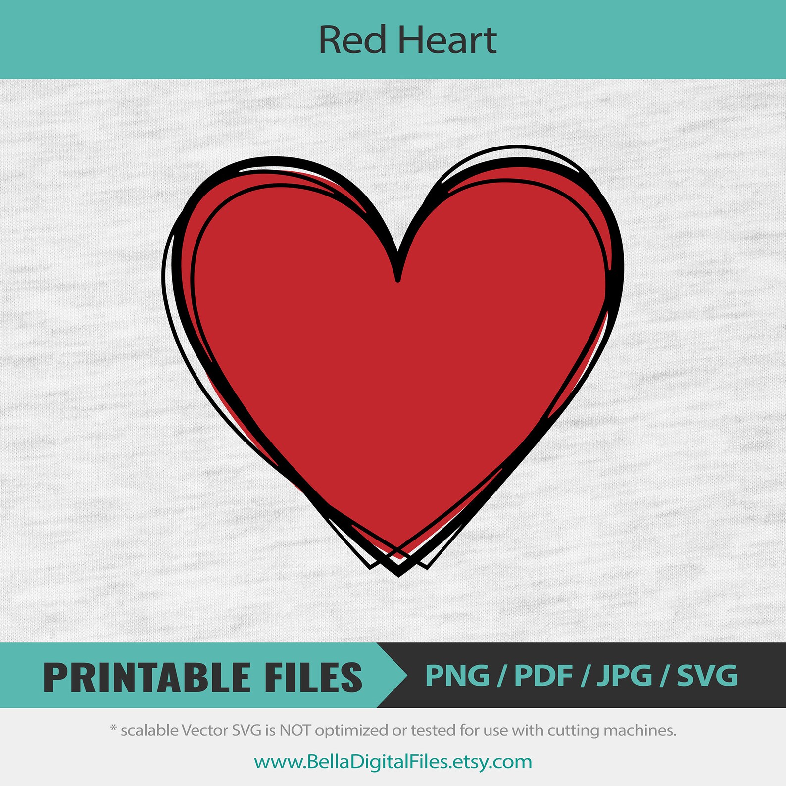 Red outlined heart PNG design / Printable red heart / | Etsy