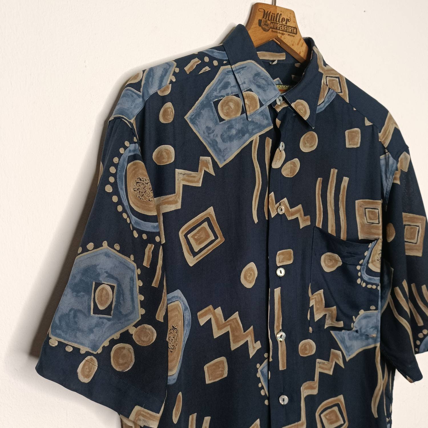 Vintage crazy pattern geometric print unisex shirt size L 90s Etsy