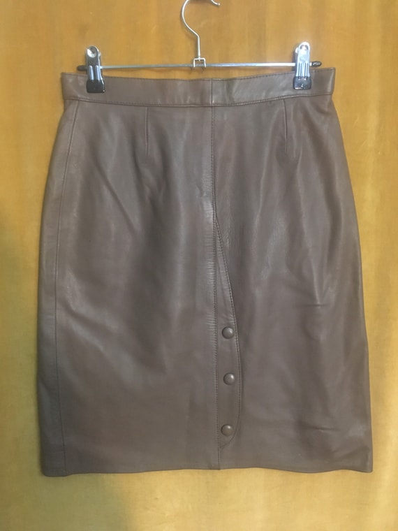 Vintage 80s leather skirt light brown back split w
